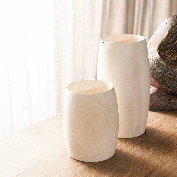 Small and medium vases up against window
