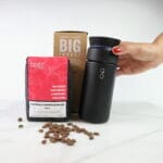 Our branded coffee gifts include a brandable travel mug and whole coffee beans.