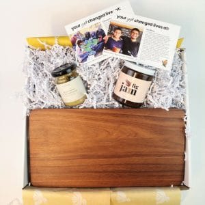 With our kitting option, the charcuterie board gift set comes wrapped with crinkle and impact cards.