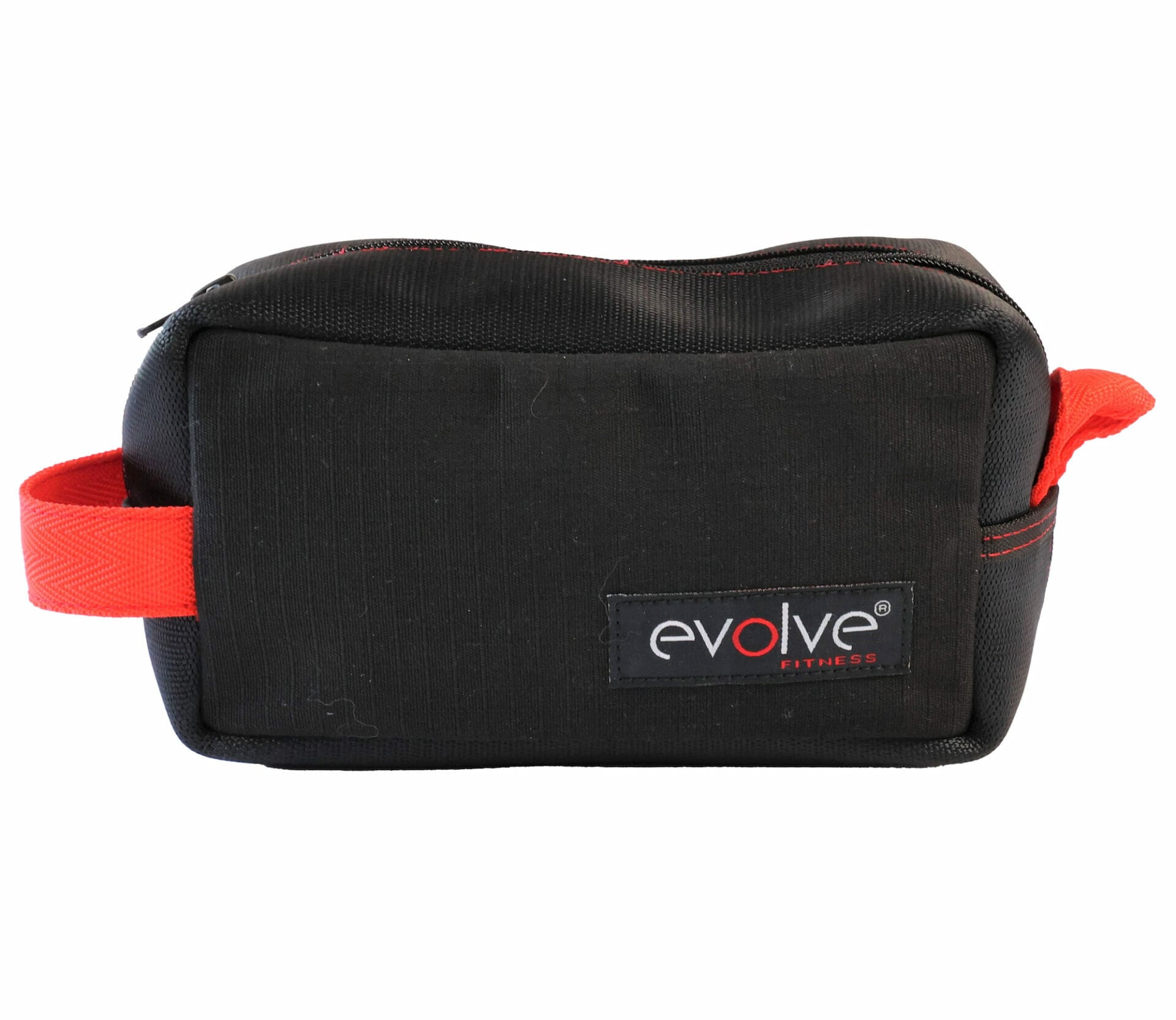 sustainable employee gifts 6 1 Black pouch with red accents, customized with the Evolve Fitness logo