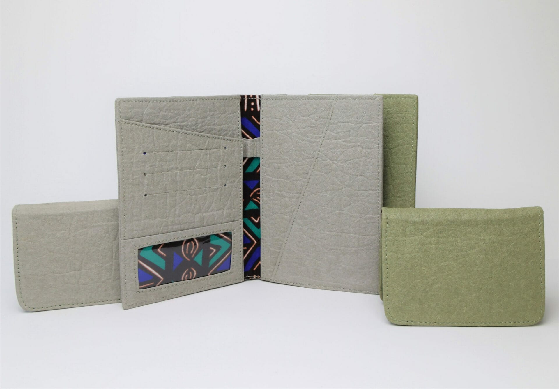 sustainable employee gifts 6 Pinatex wallet opened to show the interior.