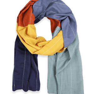 colorblock scarf rainbow pattern flatlay