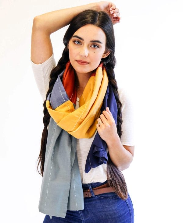 colorblock scarf rainbow pattern lifestyle 1