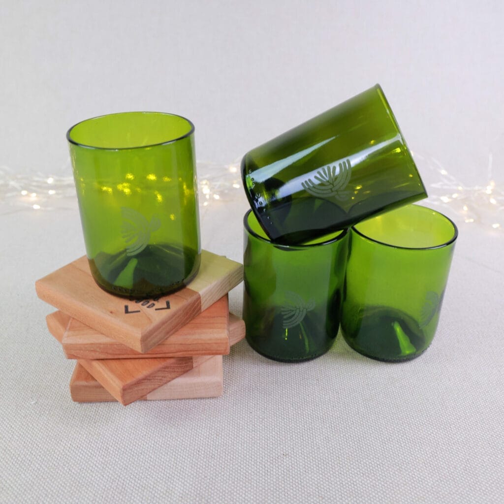Glass with Wooden Coasters 4